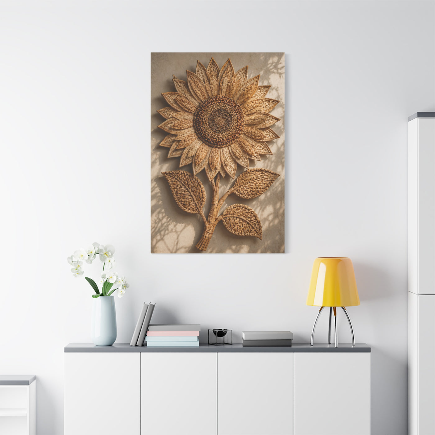 Handwoven Natural Sunflower Textile Wall Art & Canvas Print