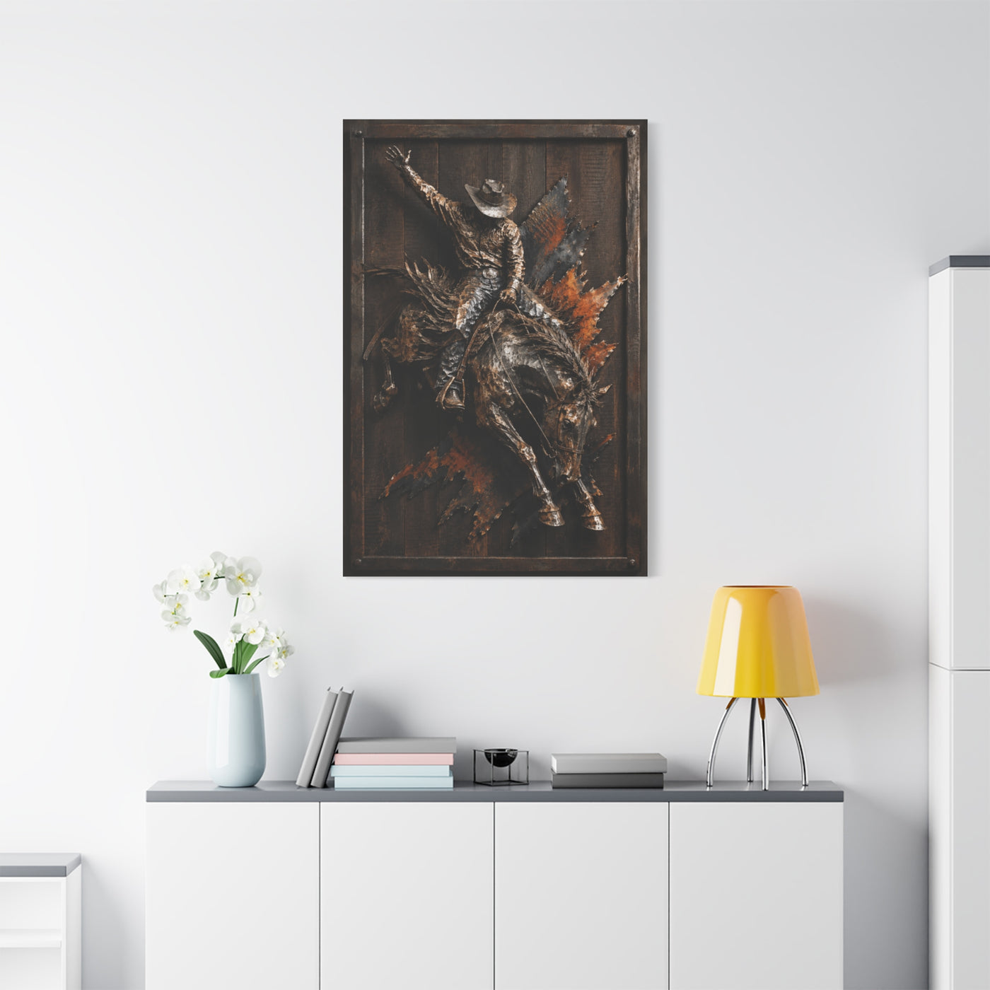 Rodeo Bronc Rider Metal Relief Panel Wall Art & Canvas Print