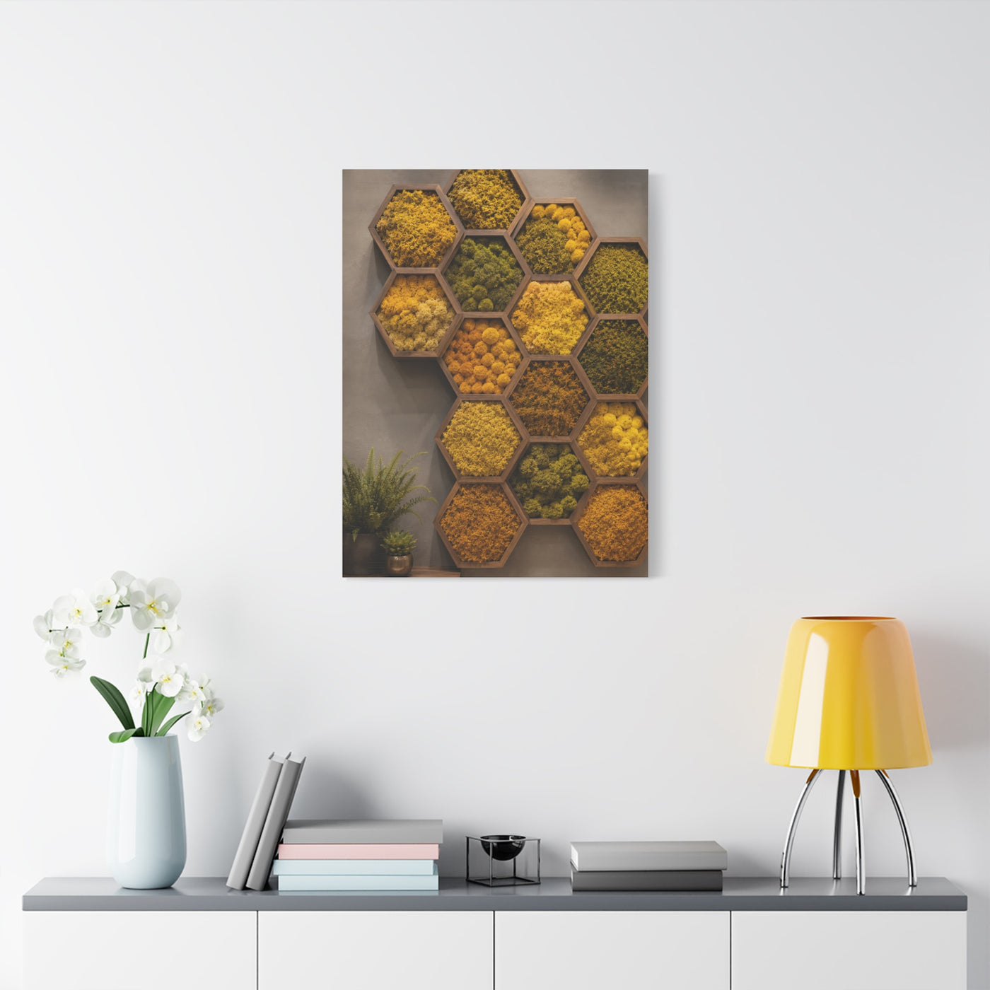 Honeycomb Preserved Moss Biophilic Installation Wall Art & Canvas Print
