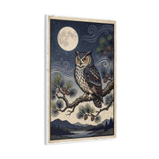 Vintage Moonlit Owl Woodblock Wall Art & Canvas Print