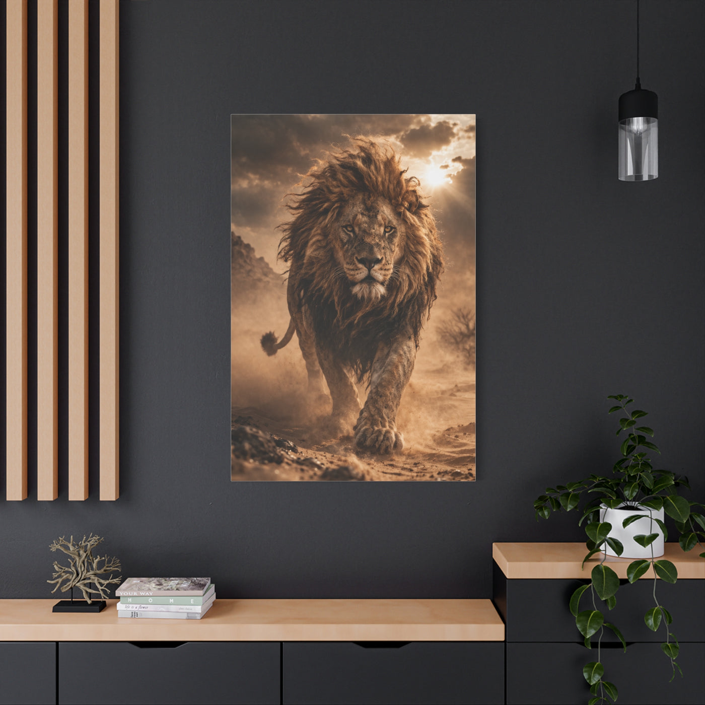 Charging Lion Dust Storm Power Wall Art & Canvas Print