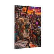 Surreal NYC Squirrel Rooftop Scene Wall Art & Canvas Print