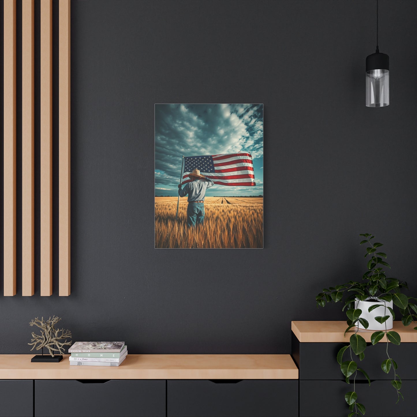 American Flag Over Golden Fields Wall Art & Canvas Prints