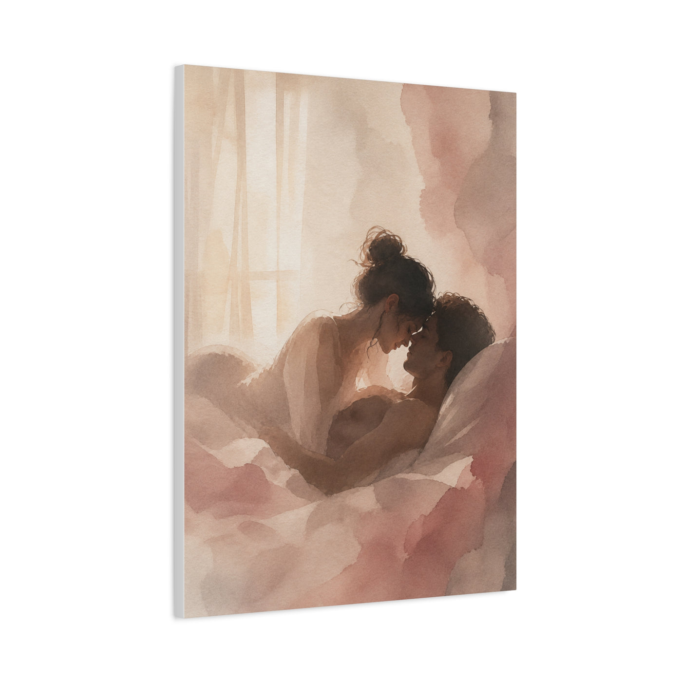 Soft Watercolor Lovers Sunrise Embrace Wall Art & Canvas Print