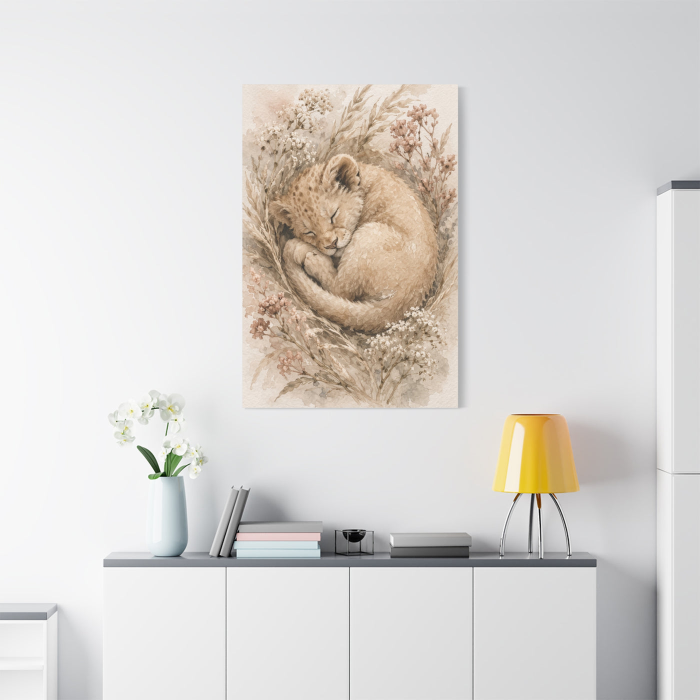 Sleeping Lion Cub Soft Neutral Wall Art & Canvas Print