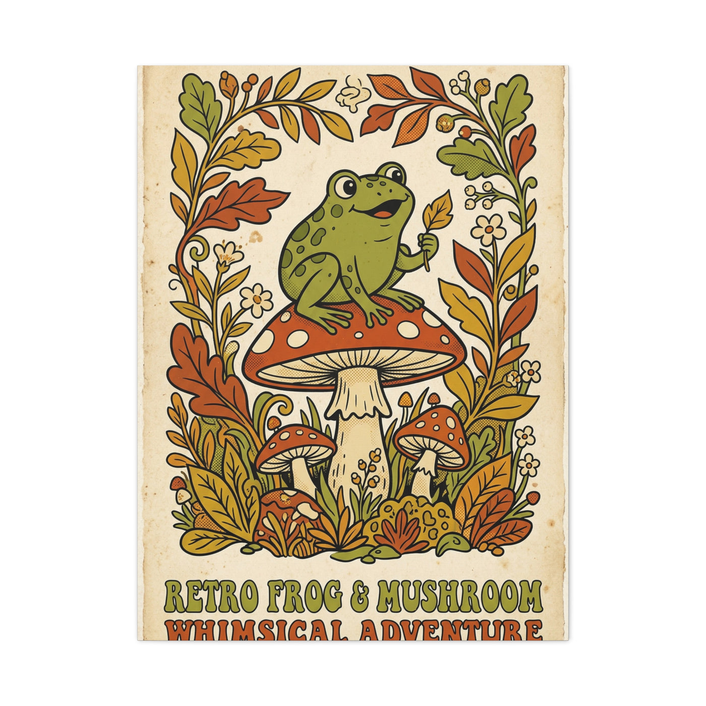 Whimsical Retro Frog and Mushroom Poster Wall Art & Canvas Print