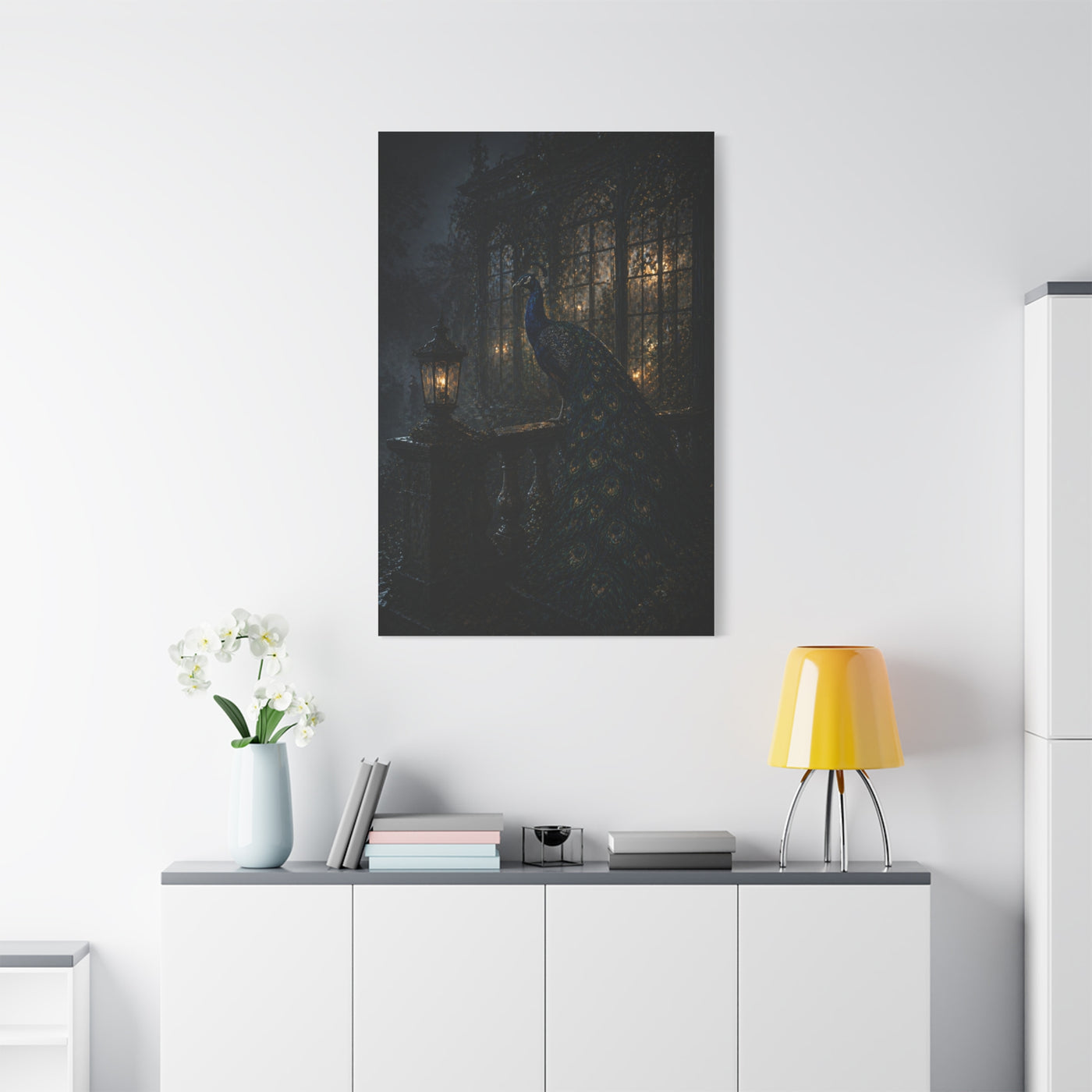Gothic Night Peacock Balcony Wall Art & Canvas Print