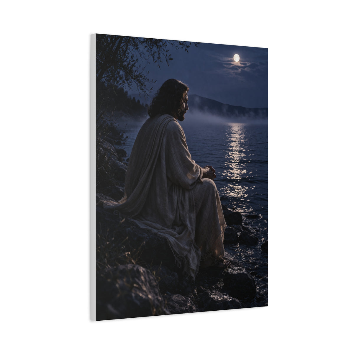 Jesus by the Water Moonlight Reflection Wall Art & Canvas Print