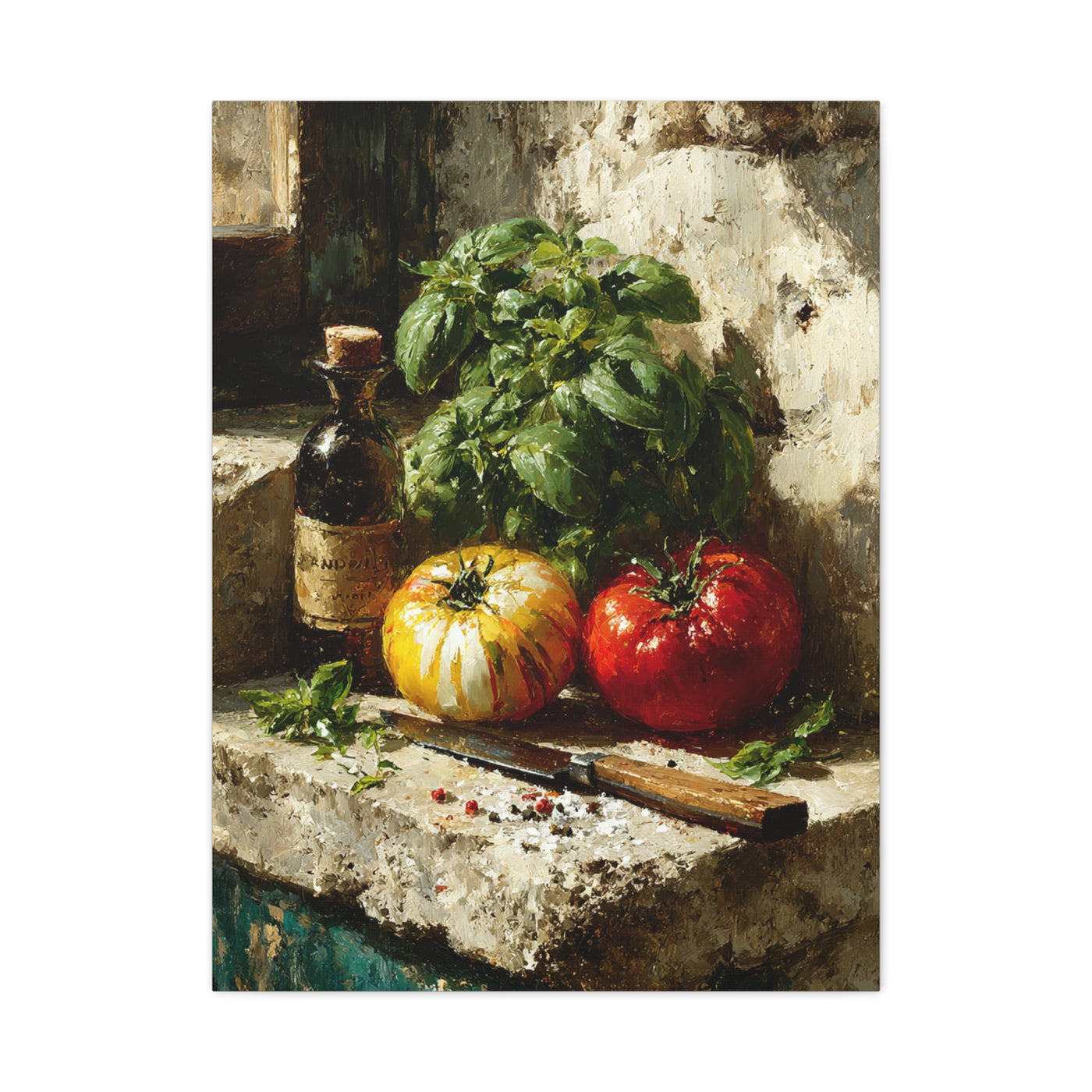 Italian Tomato & Basil Painterly Still Life Wall Art & Canvas Print