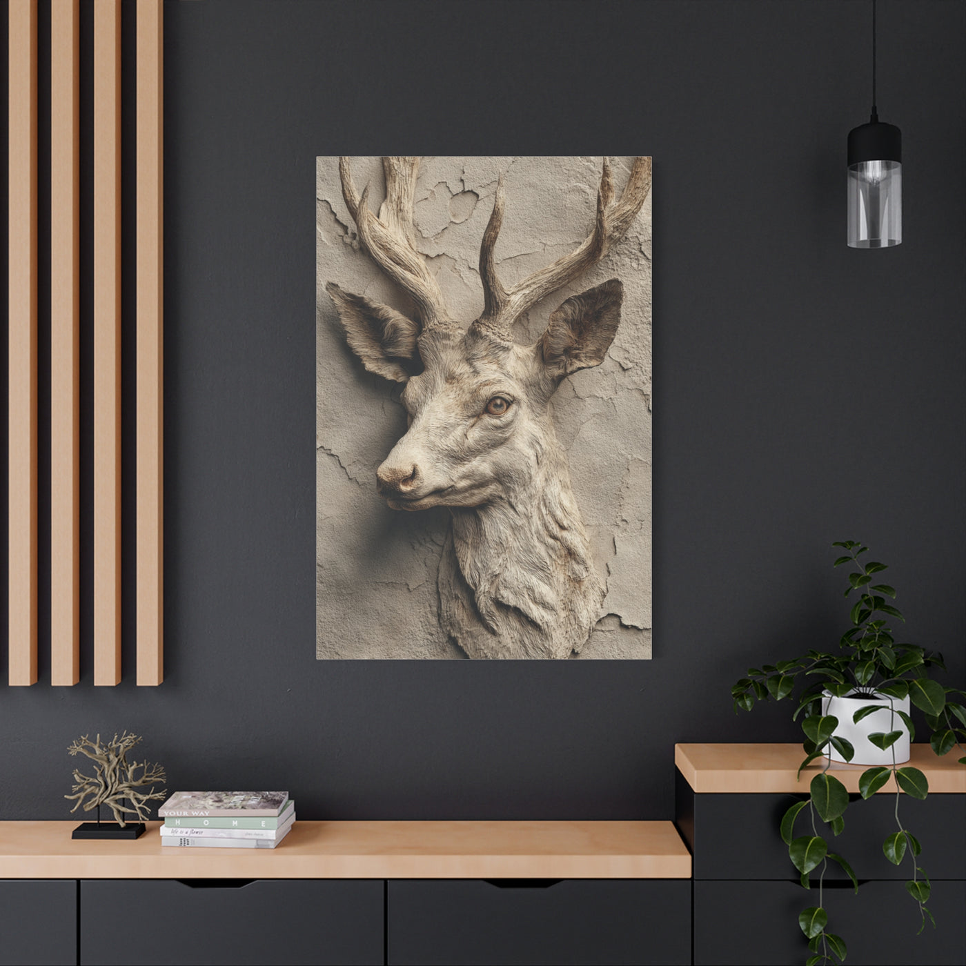 Rustic Stone Deer Relief Wall Art & Canvas Print