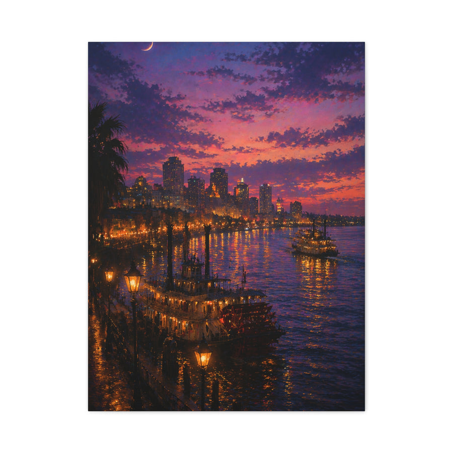 Mississippi River Twilight Cityscape Wall Art & Canvas Print