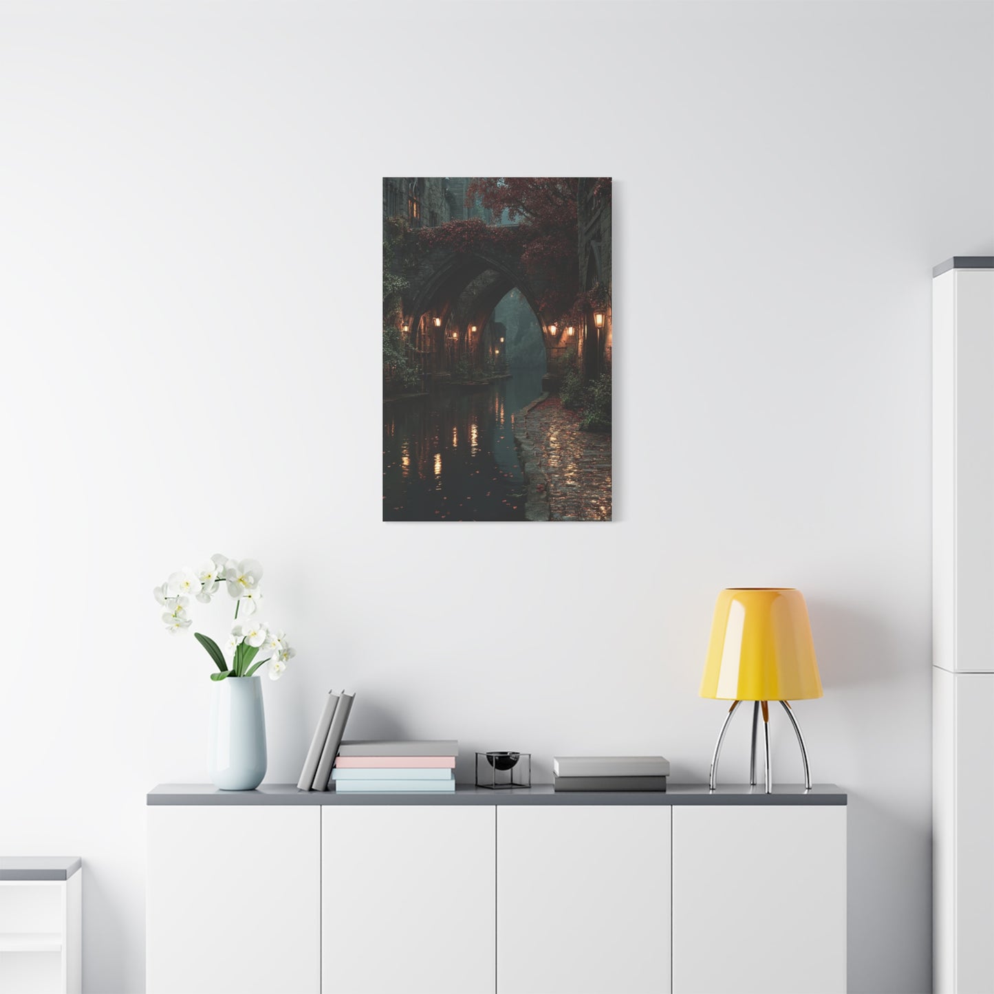 Gothic Autumn Canal Bridge Wall Art & Canvas Print