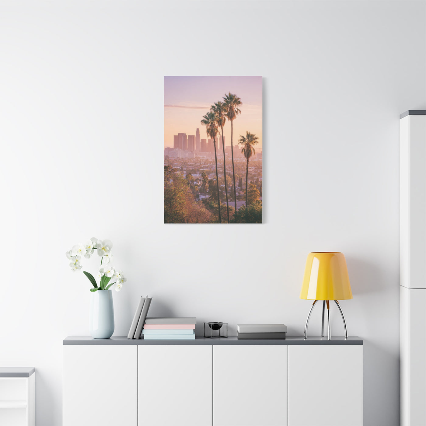 Los Angeles Sunset Skyline with Palm Trees Wall Art & Canvas Print