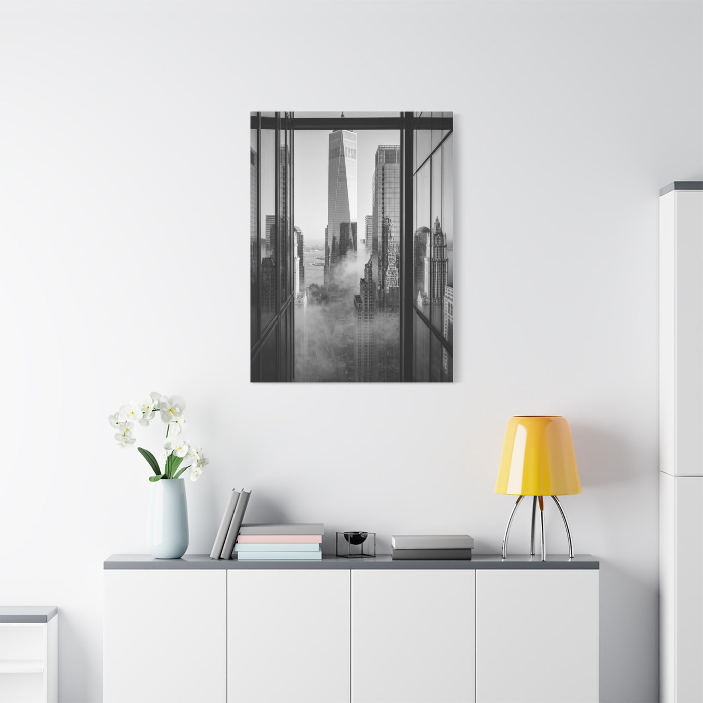 Executive Skyline Through Glass Wall Art & Canvas Print