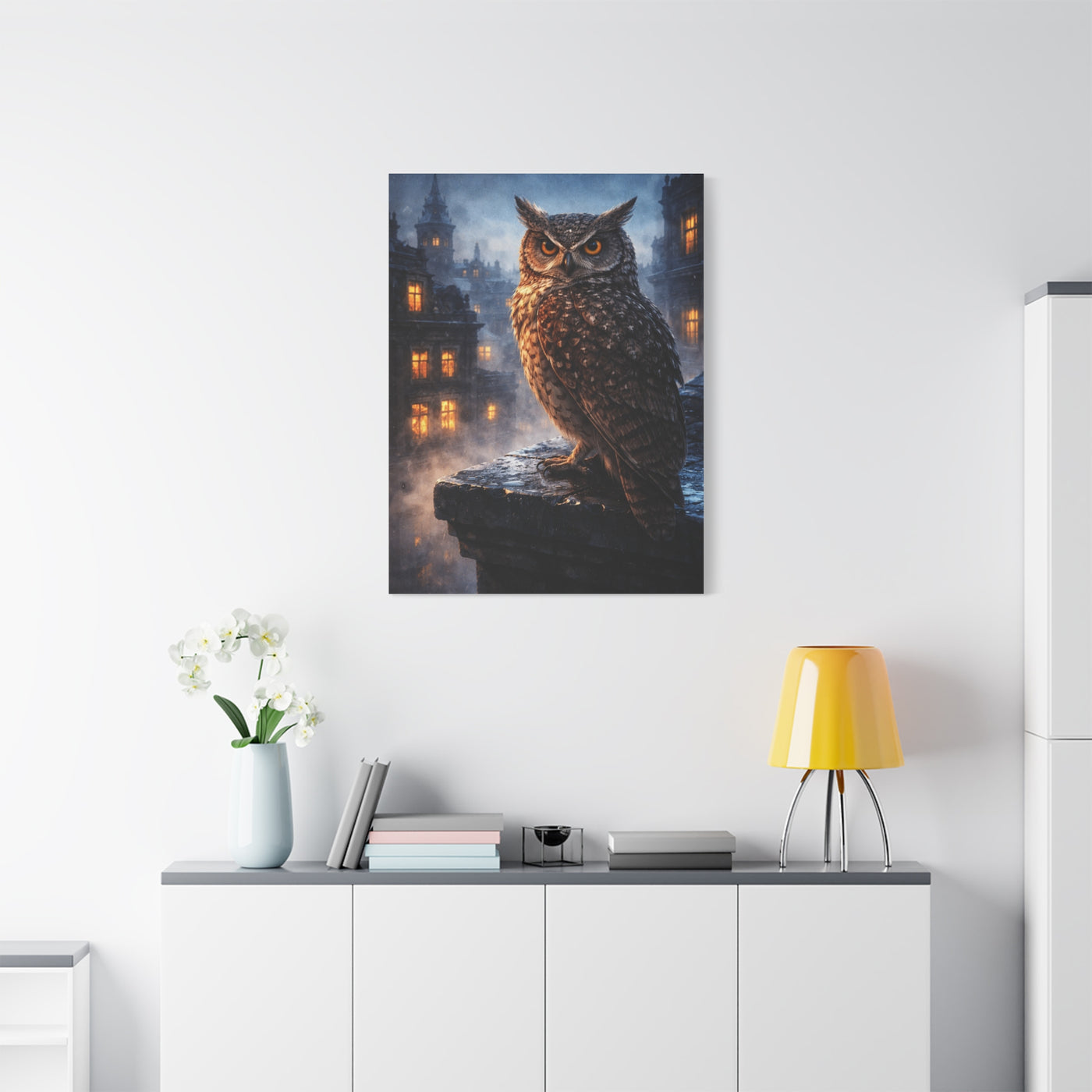 Urban Nocturne Owl Rooftop Wall Art & Canvas Print