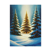Impressionist Christmas Pine Forest with Falling Snow Wall Art & Canvas Print