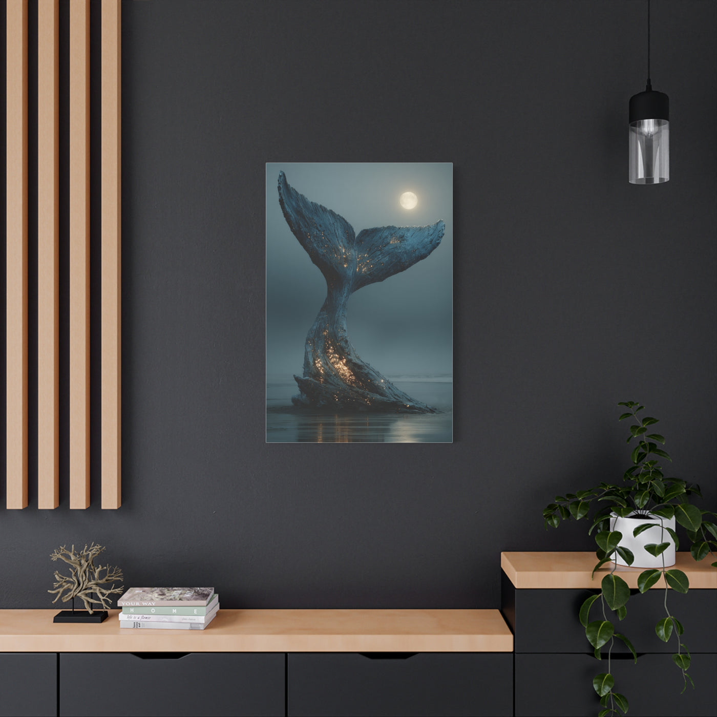 Moonlit Driftwood Whale Tail Wall Art & Canvas Print