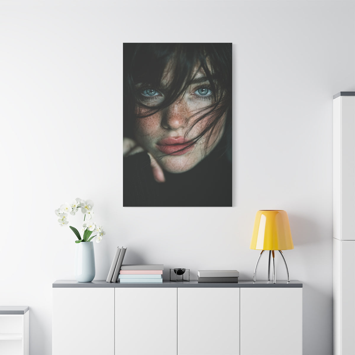 Wind-Swept Freckled Muse Portrait Wall Art & Canvas Print