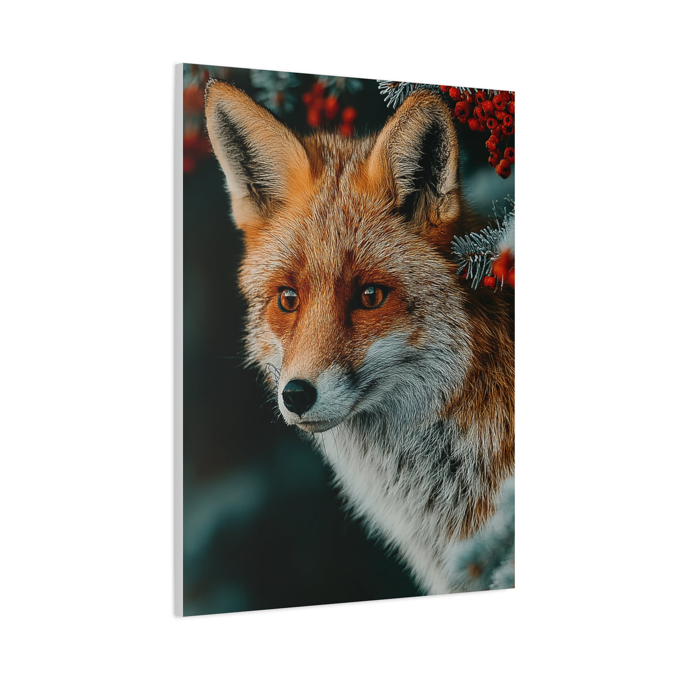 Winter Berry Fox Portrait Wall Art & Canvas Print