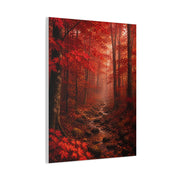 Crimson Autumn Forest Stream Wall Art & Canvas Print