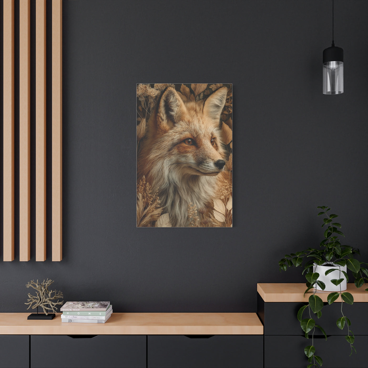 Neutral Botanical Fox Portrait Wall Art & Canvas Print