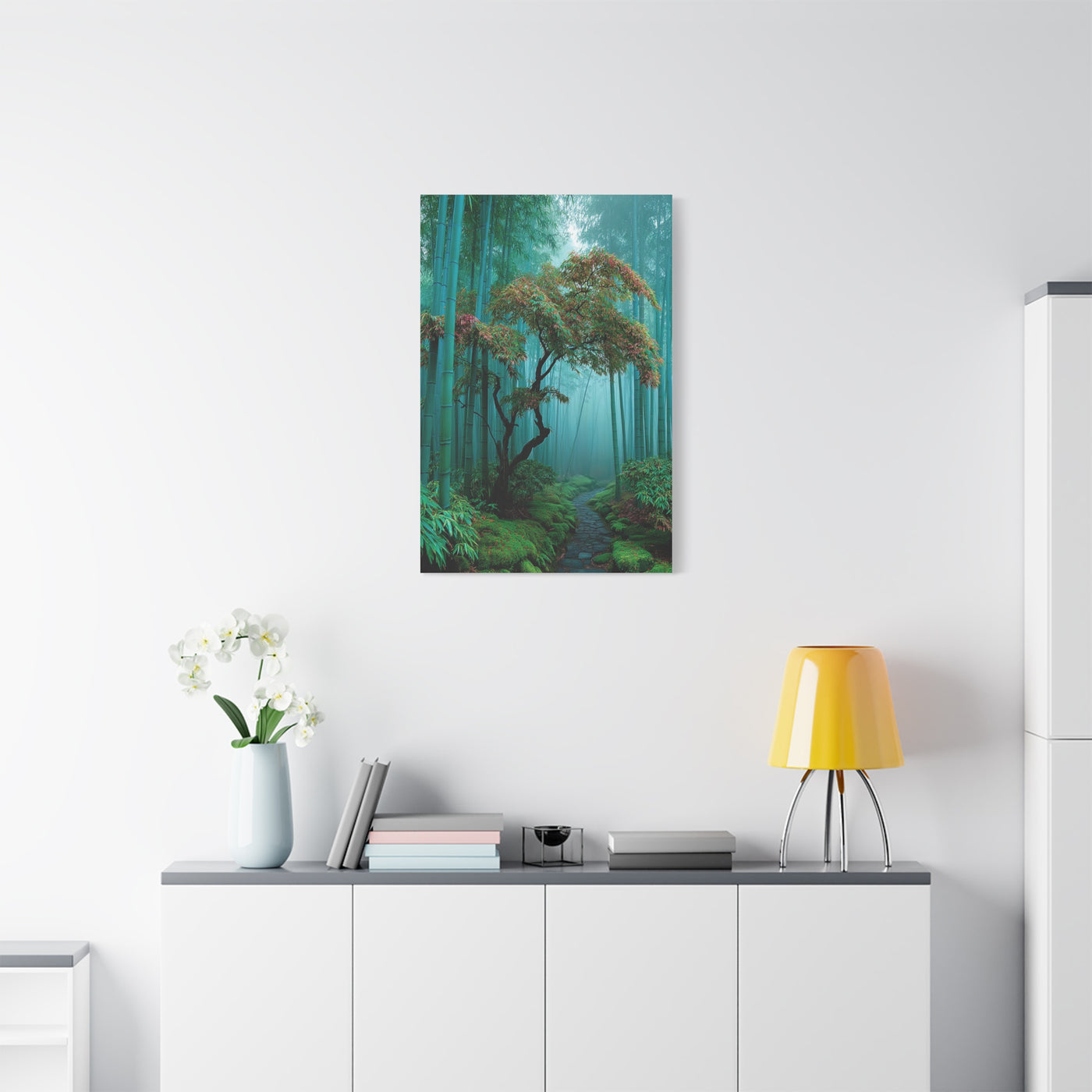 Green Bamboo Grove Mist Path Wall Art & Canvas Print