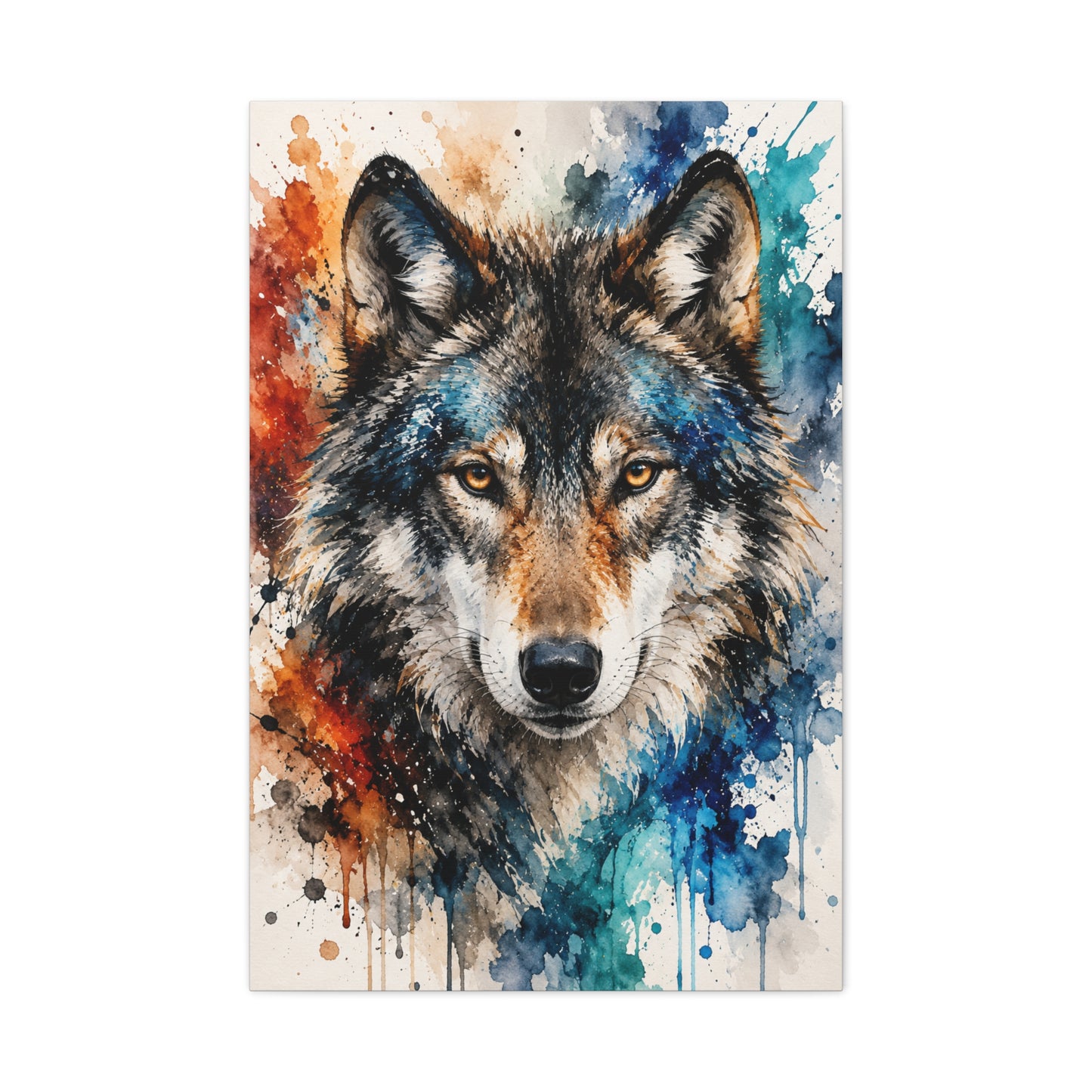 Watercolor Splash Wolf Expression Portrait Wall Art & Canvas Print