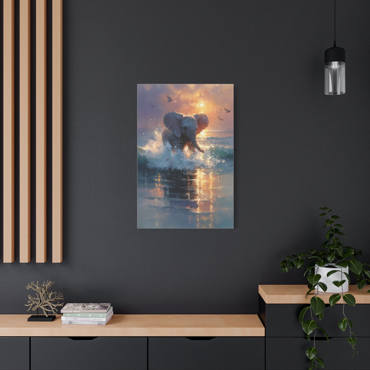 Baby Elephant Ocean Splash Wall Art & Canvas Print