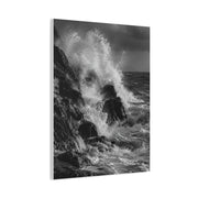 Monochrome Ocean Impact Rock Scene Wall Art & Canvas Print