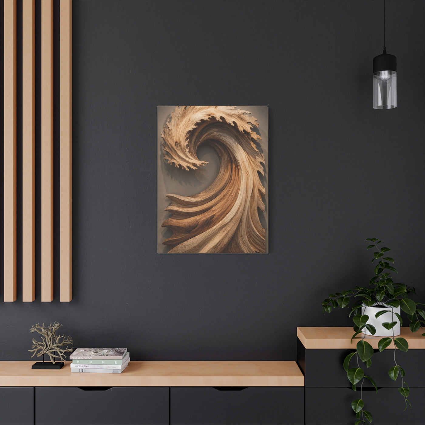 Hand-Carved Wooden Crest Wave Sculpture Wall Art & Canvas Print