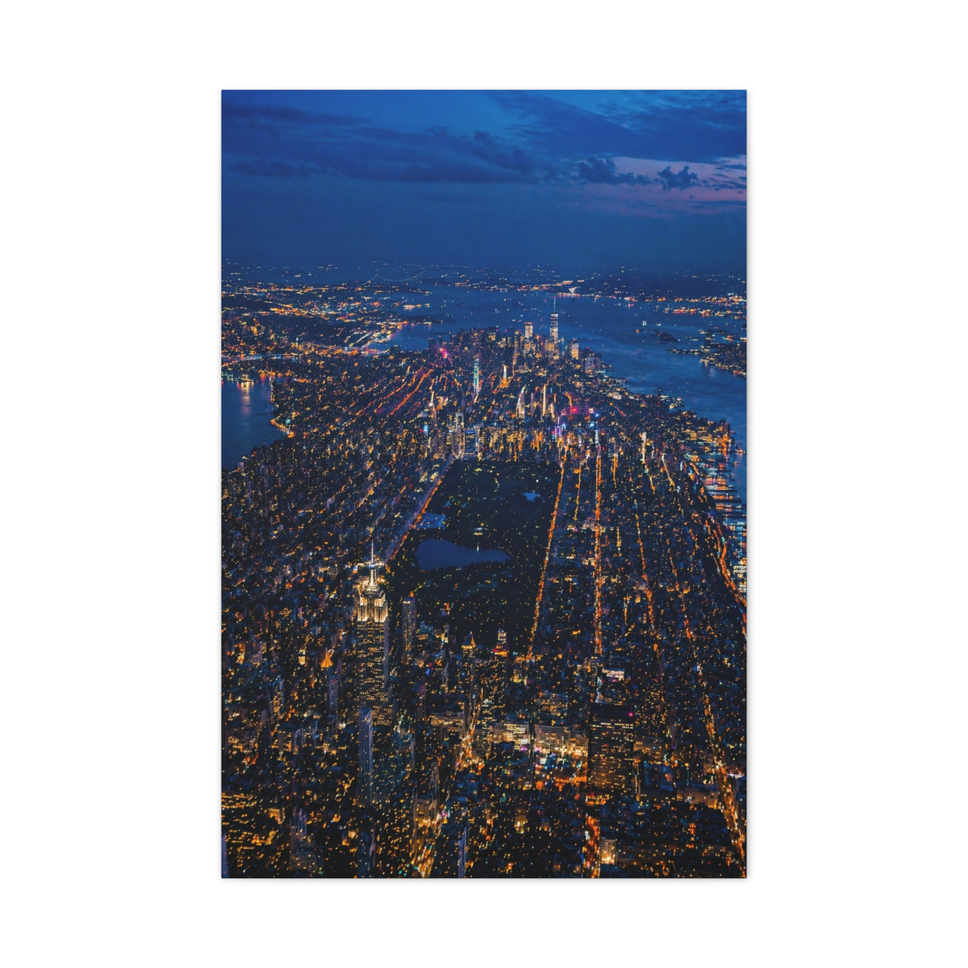Aerial Manhattan Night Grid Wall Art & Canvas Print