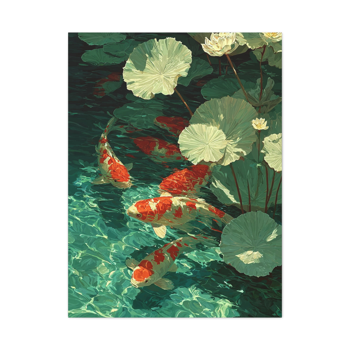 Green Koi Pond Lily Reflection Wall Art & Canvas Print