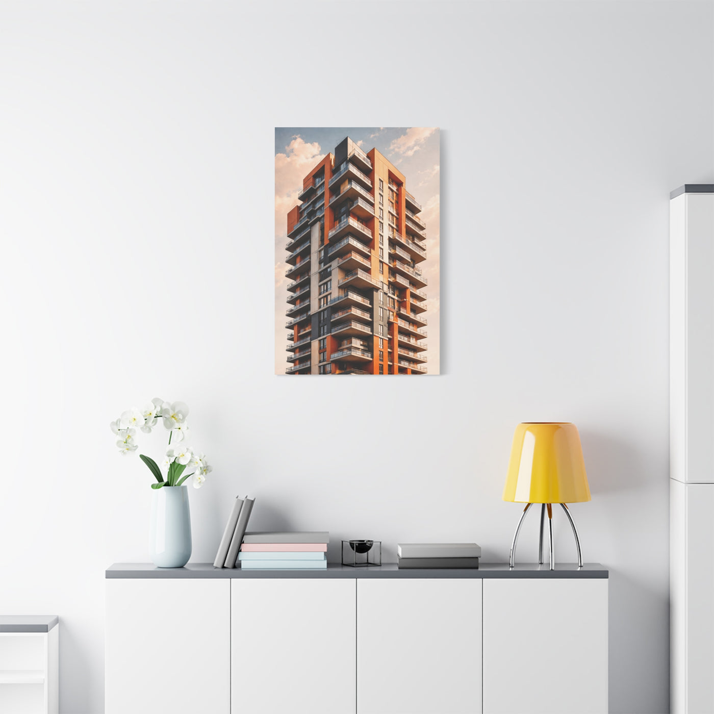 Modern Orange Architectural Tower Wall Art & Canvas Print