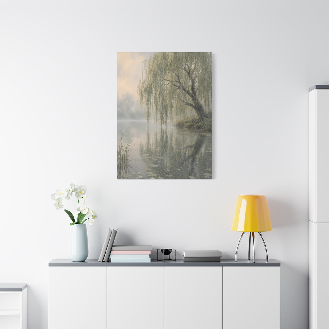 Misty Willow Reflection Lake Trees Wall Art & Canvas Print