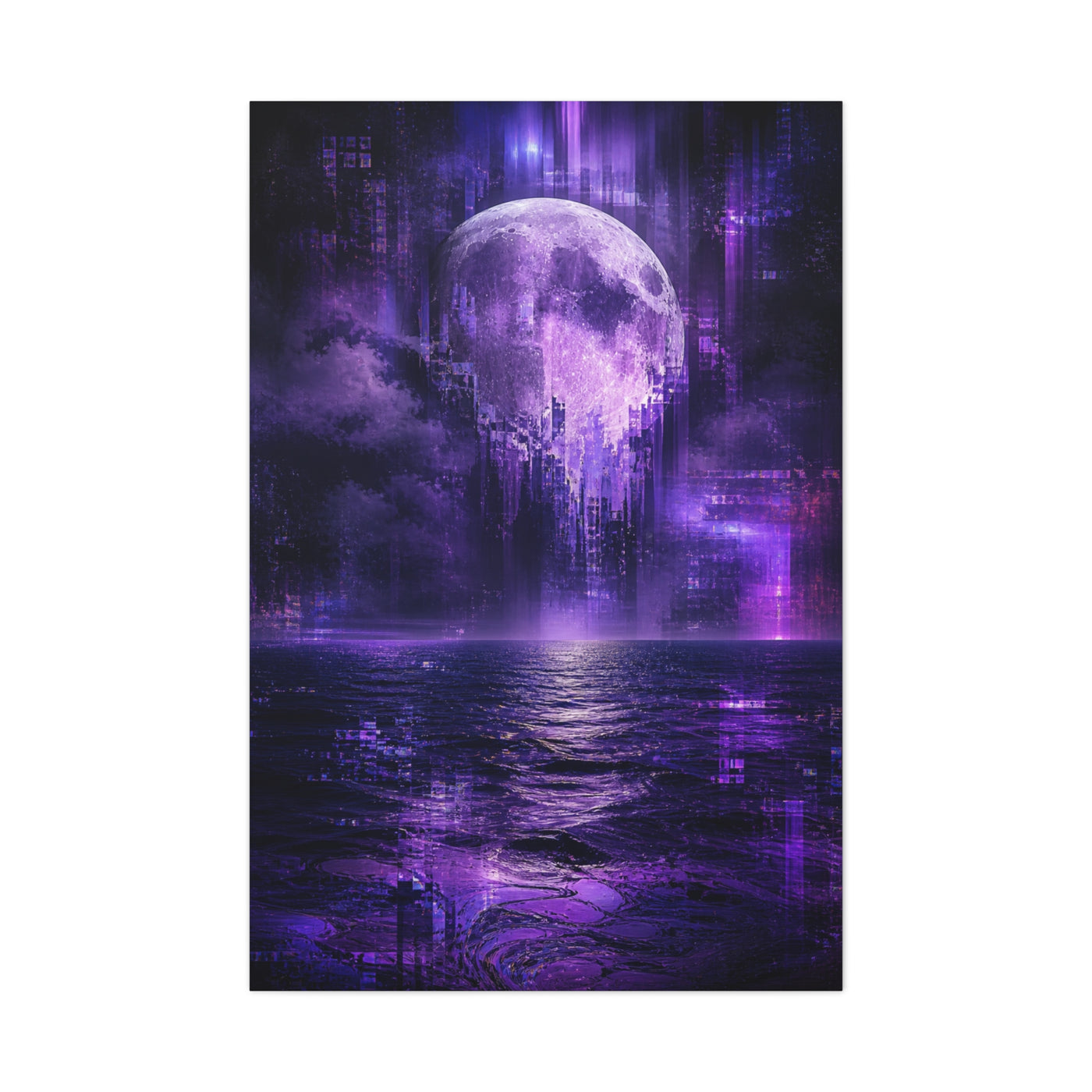 Surreal Violet Moon Glitchscape Wall Art & Canvas Print