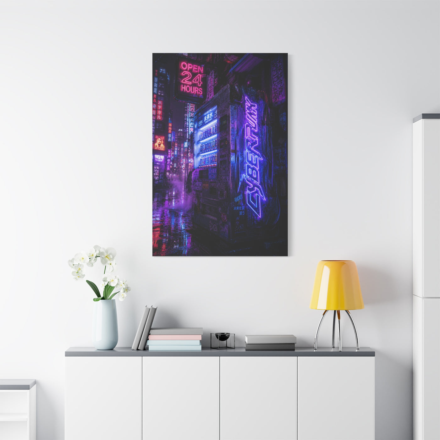 Cyberpunk Neon Vending Alley Street Wall Art & Canvas Print