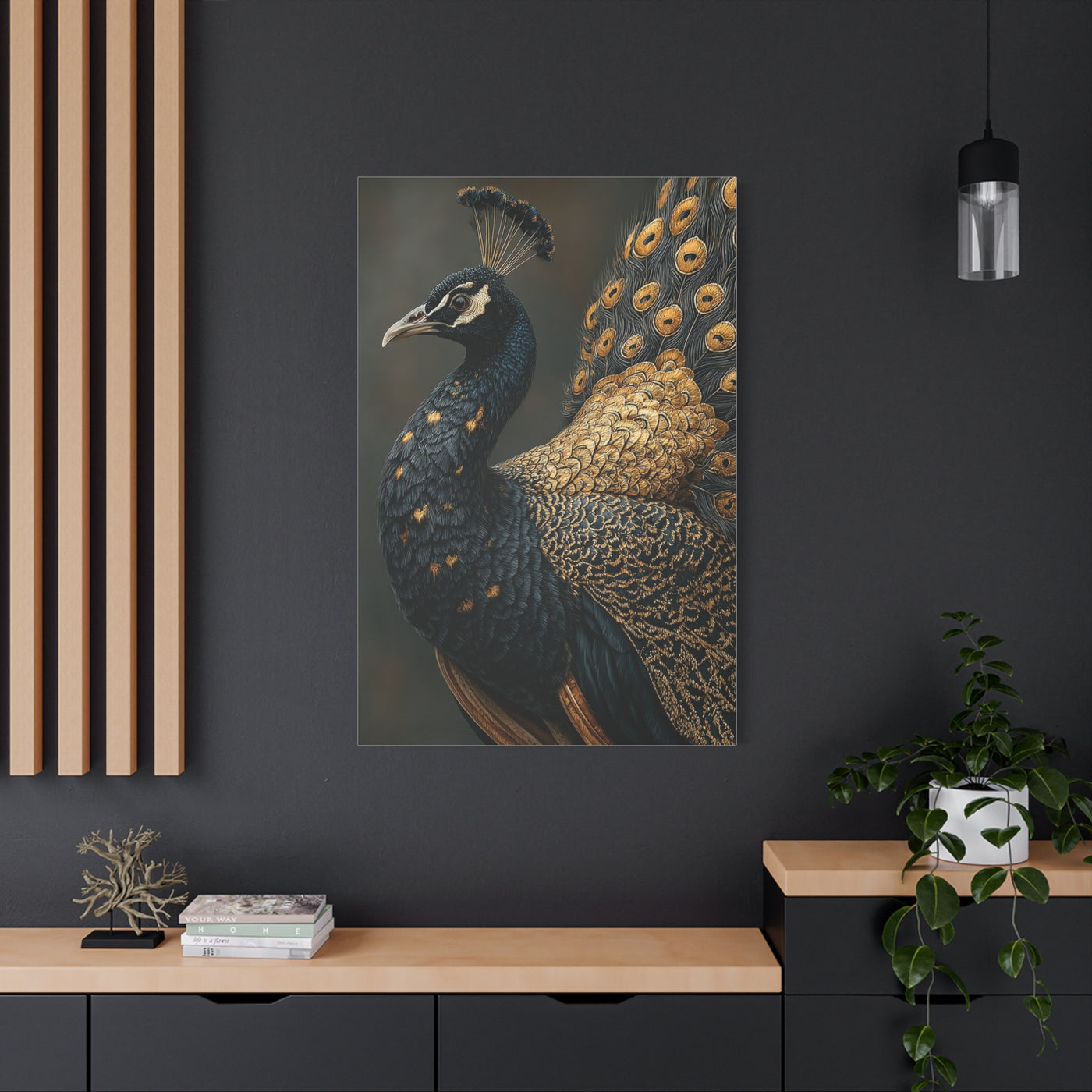 Black and Gold Peacock Elegance Wall Art & Canvas Print