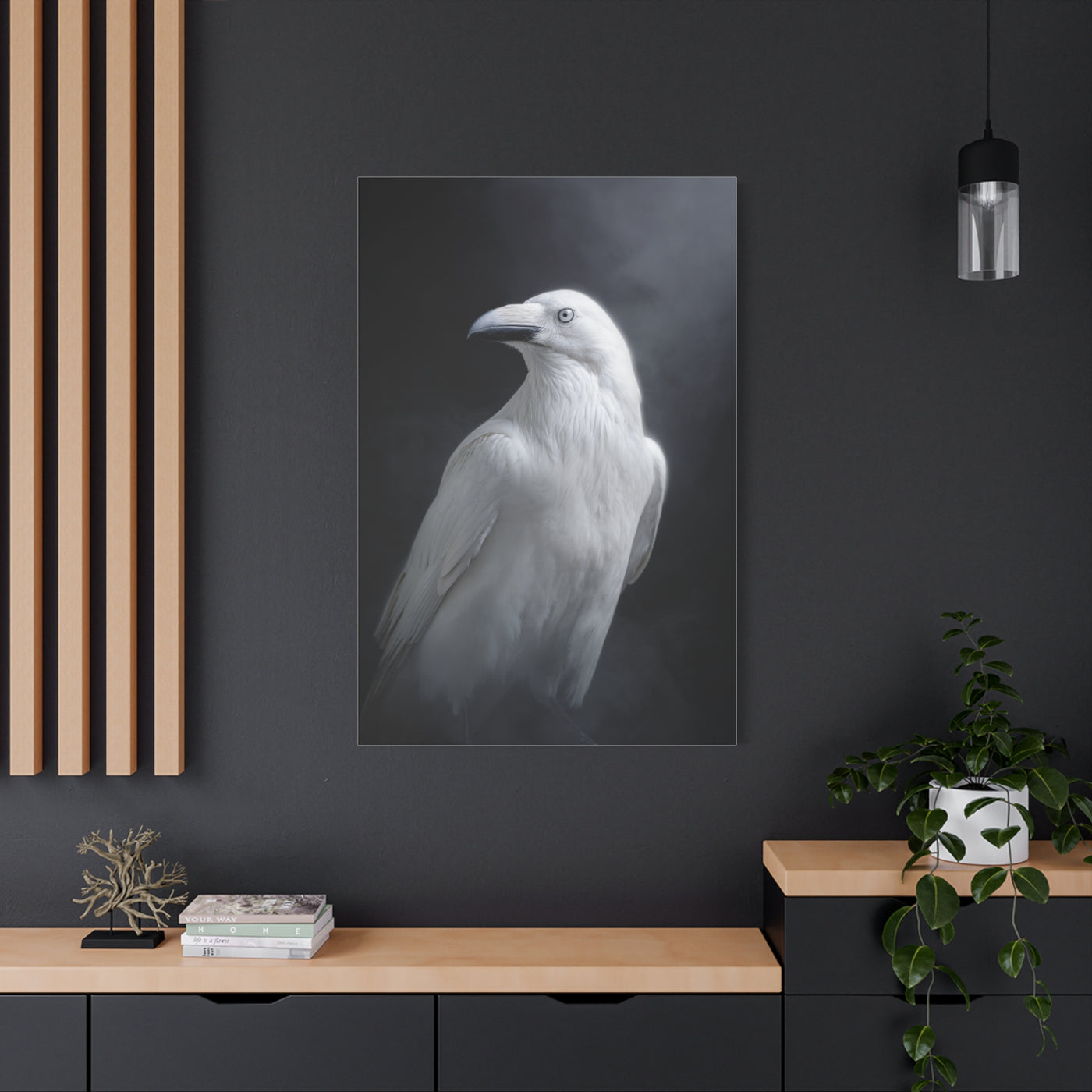 Elegant White Raven Portrait Wall Art & Canvas Print