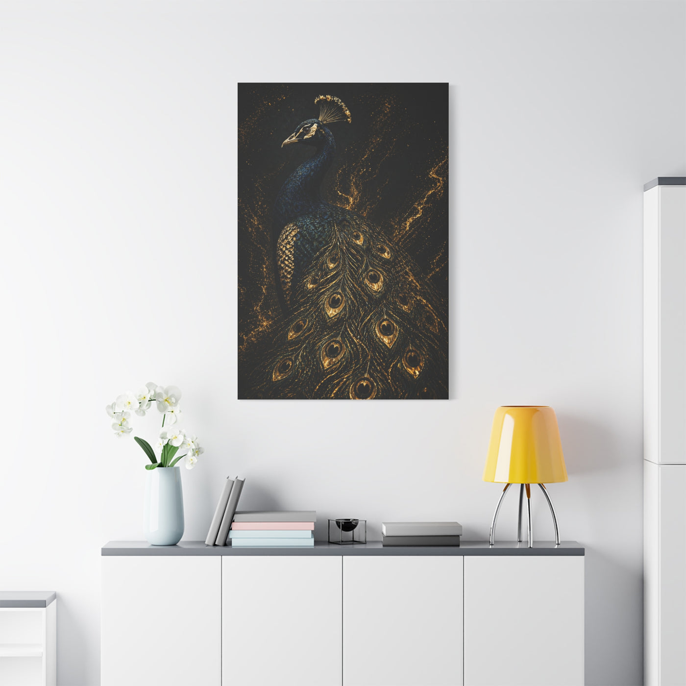 Black and Gold Regal Peacock Wall Art & Canvas Print
