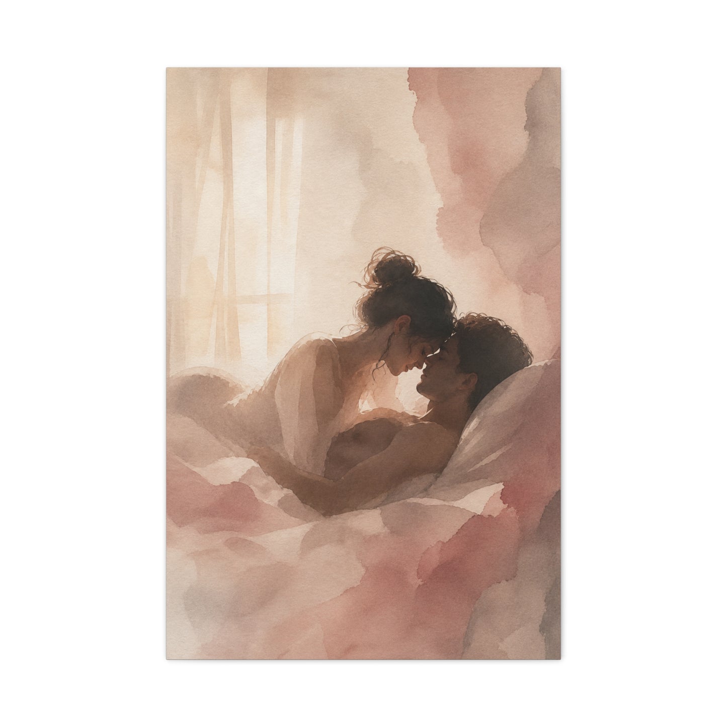 Soft Watercolor Lovers Sunrise Embrace Wall Art & Canvas Print
