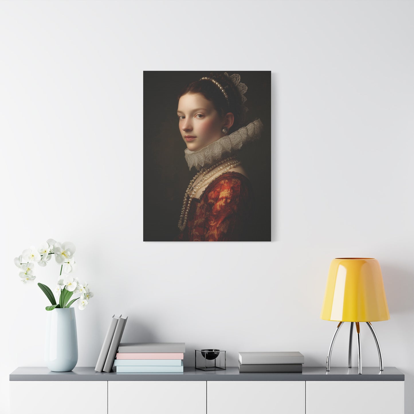Baroque Noblewoman With Pearls Classical Portrait Wall Art & Canvas Print