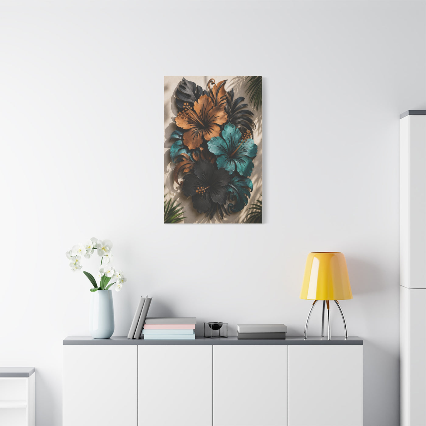 Metal Hibiscus Botanical Sculpture Tropical Wall Art & Canvas Print