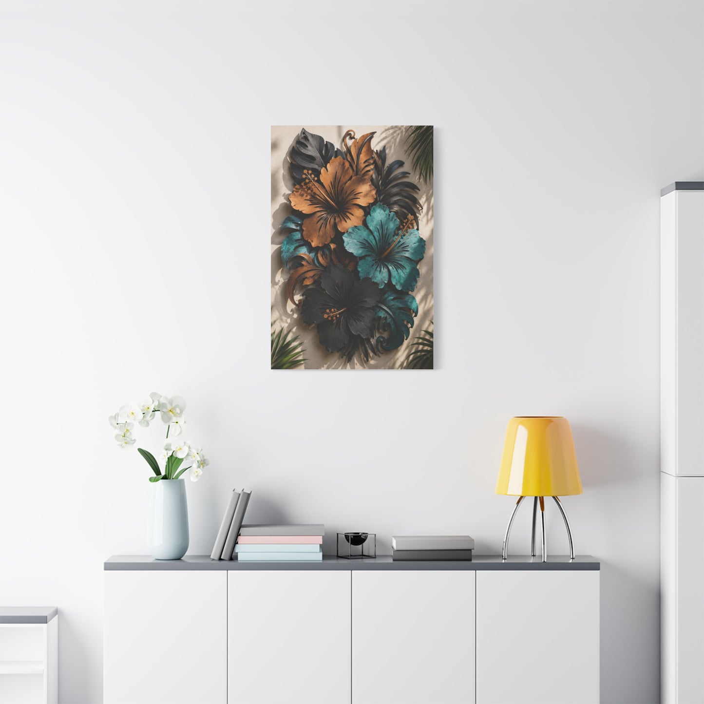 Metal Hibiscus Botanical Sculpture Tropical Wall Art & Canvas Print