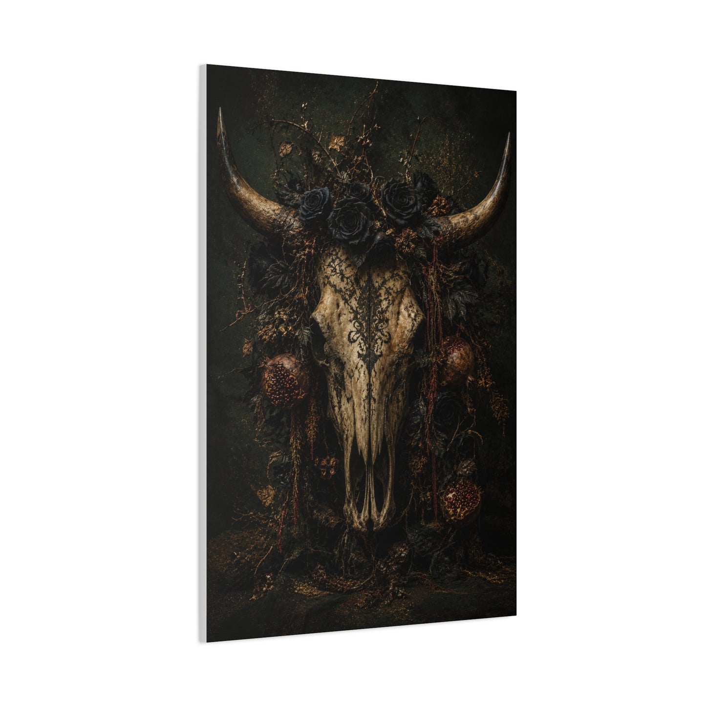 Dark Floral Longhorn Skull Statement Wall Art & Canvas Print