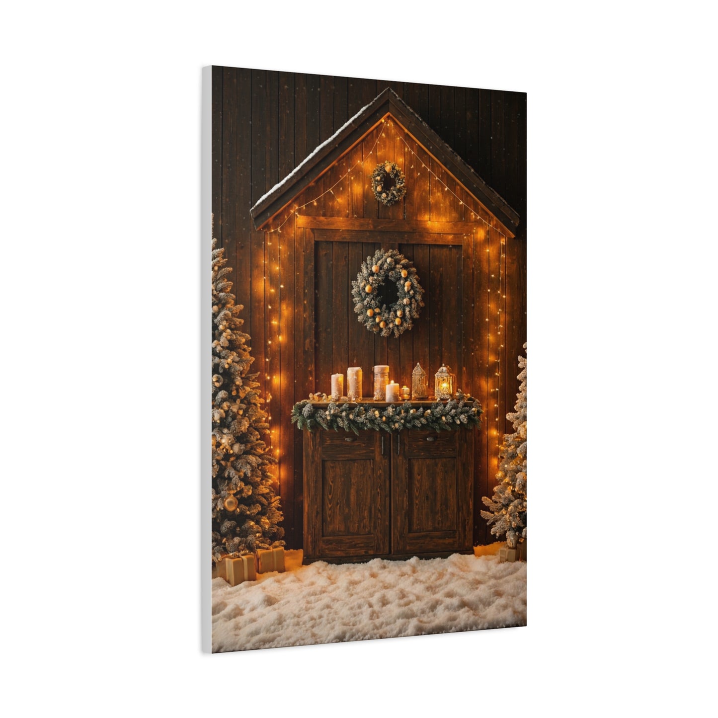 Festive Christmas Entrance With Wreath and Candlelight Wall Art & Canvas Print
