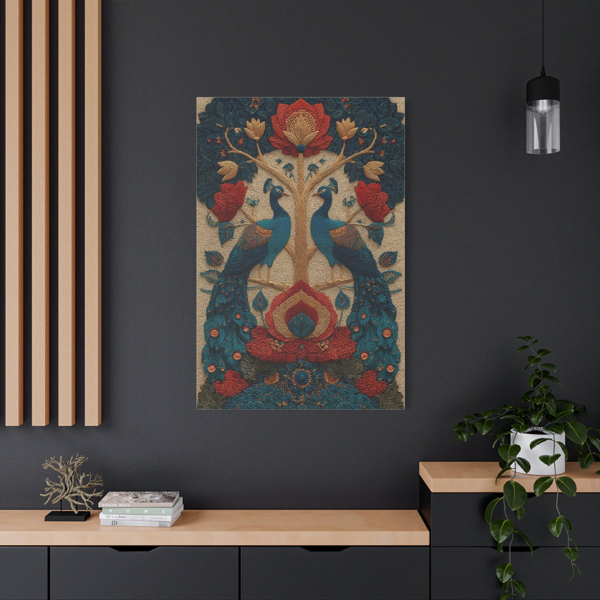 Folk Peacock Tree of Life Wall Art & Canvas Print