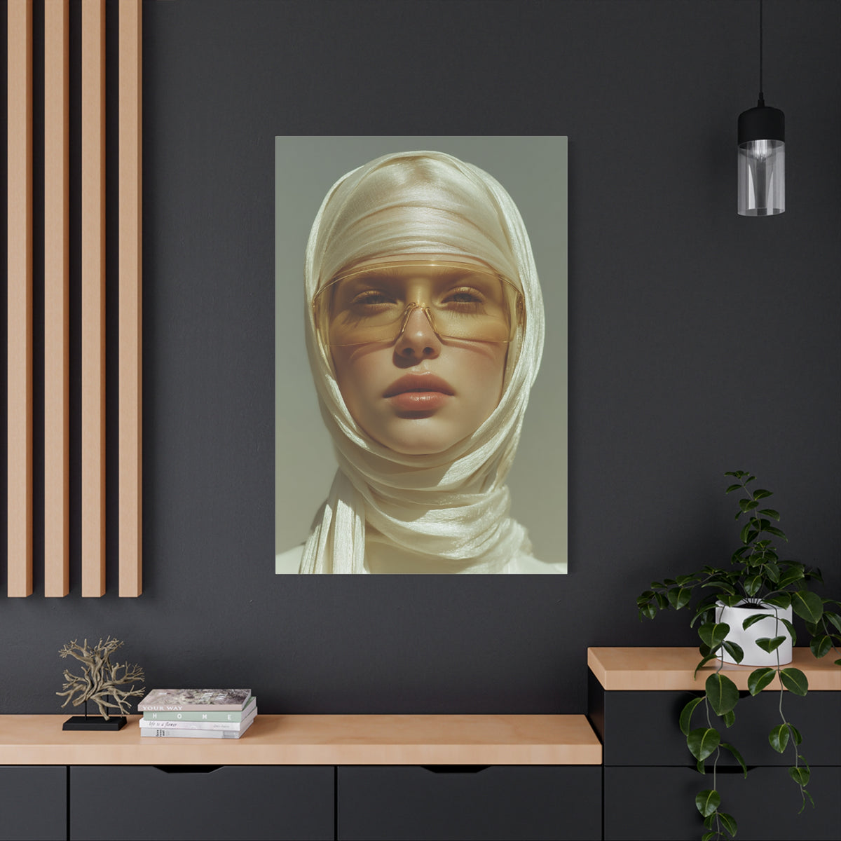 Golden Veil Futuristic Portrait Wall Art & Canvas Print