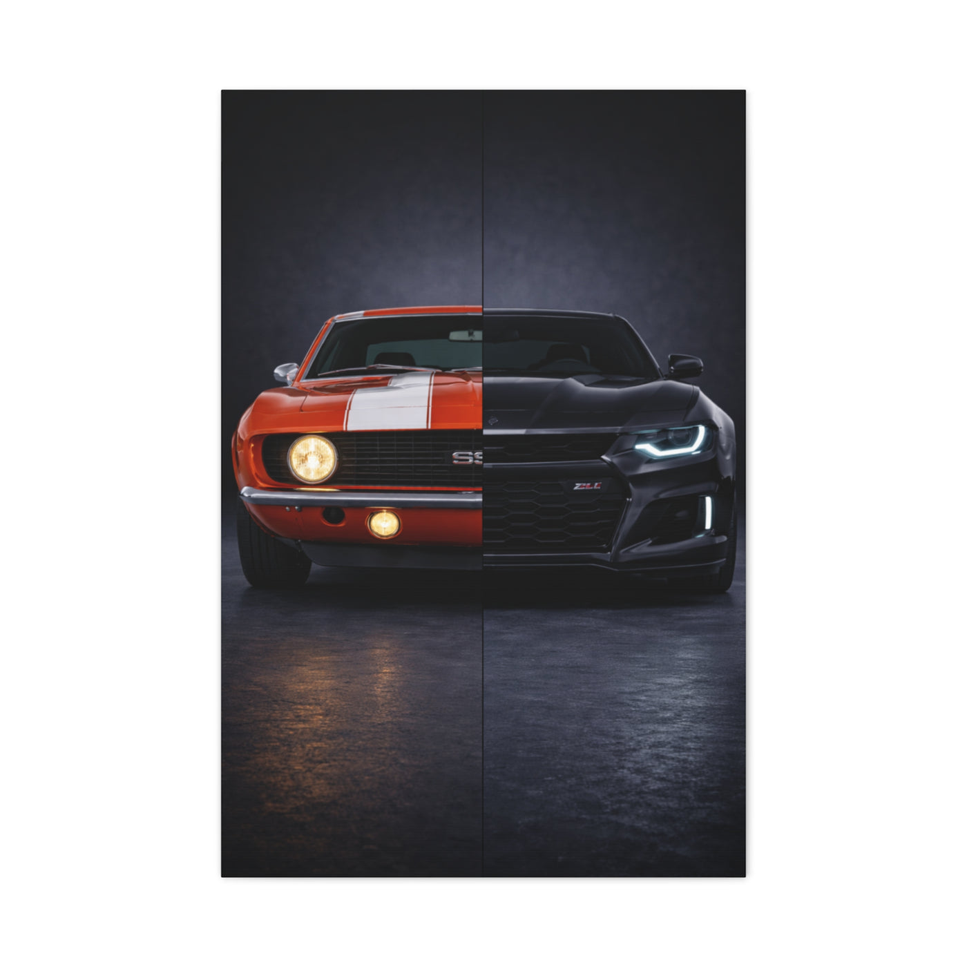 Chevrolet Camaro Split Classic SS vs Modern ZL1 Wall Art & Canvas Prints