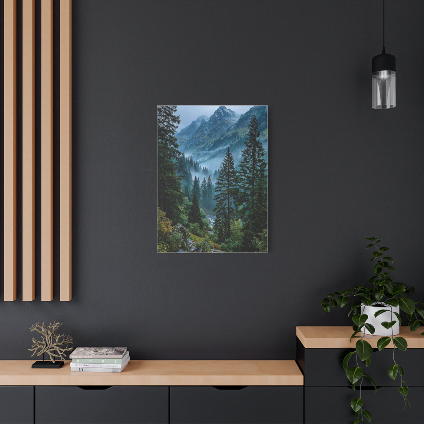 Misty Alpine Forest Valley Wall Art & Canvas Print