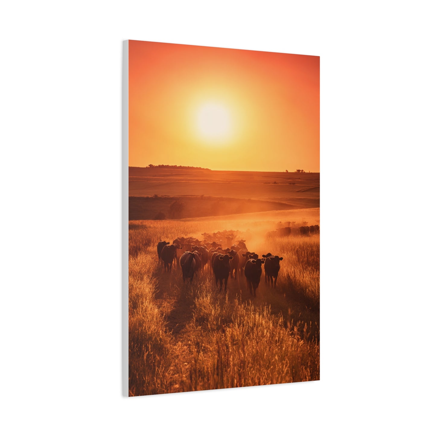 Golden Sunset Cattle Trail Wall Art & Canvas Print